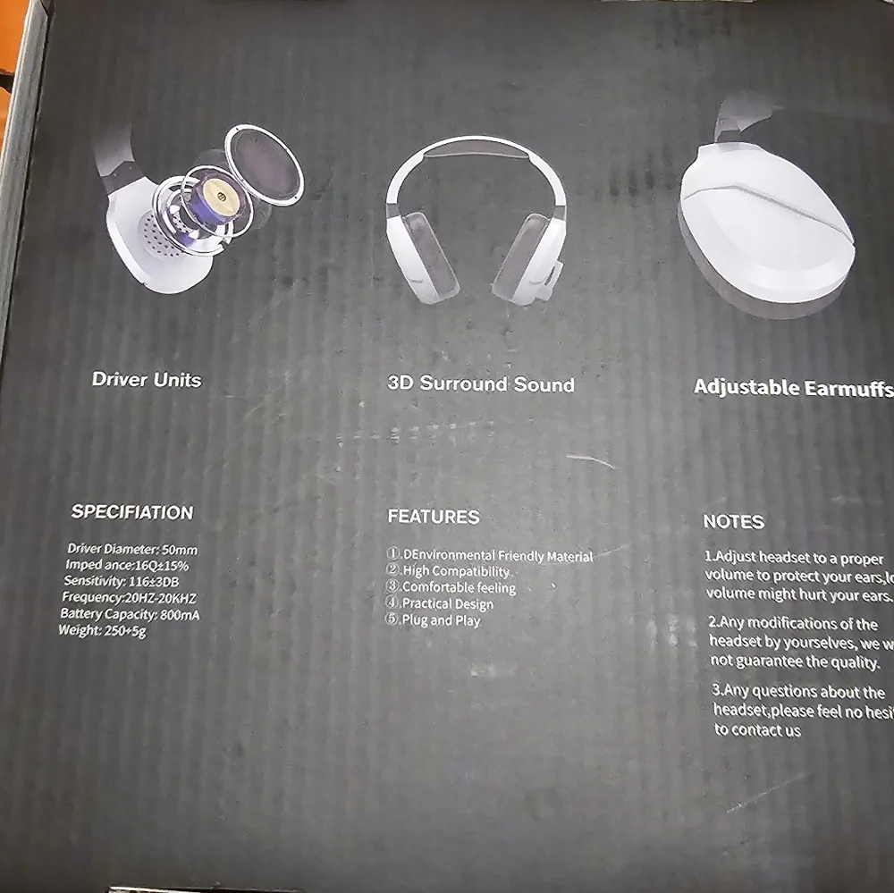Wolflaws Wireless TA2000 2.4 GHz Gaming Headphones Noise Canceling Headset